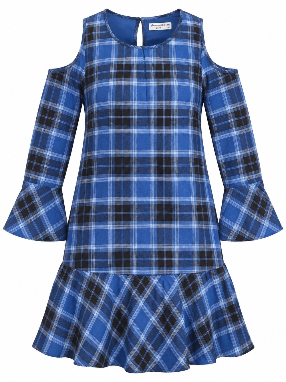 ABERCROMBIE KIDS | Blue Black Plaid Flannel Cold Shoulder Dress Girls | 9 10